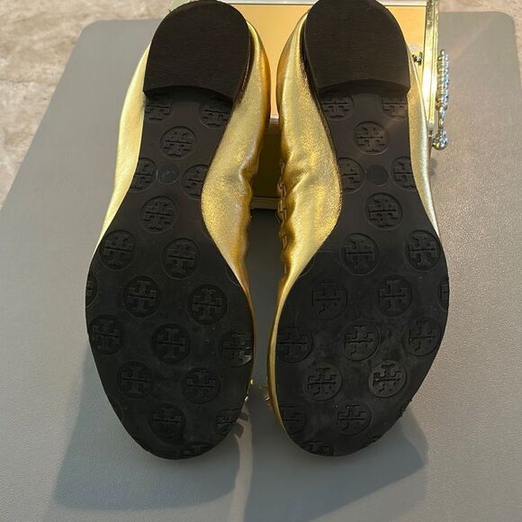 Tory Burch Gold Leather Ballet Flats - Picture 5 of 8